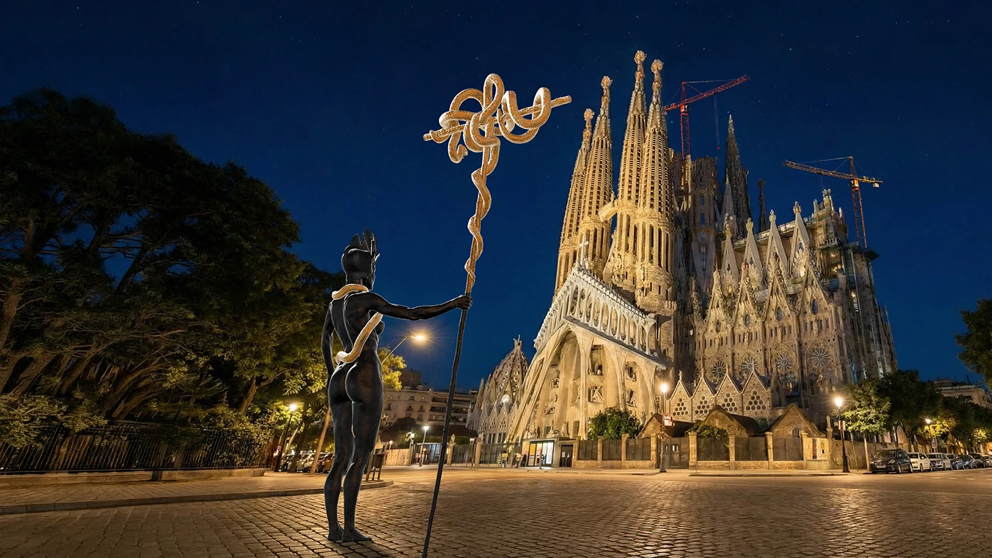 Alea Goddess Sagrada Familia AI 3D Movie Creation