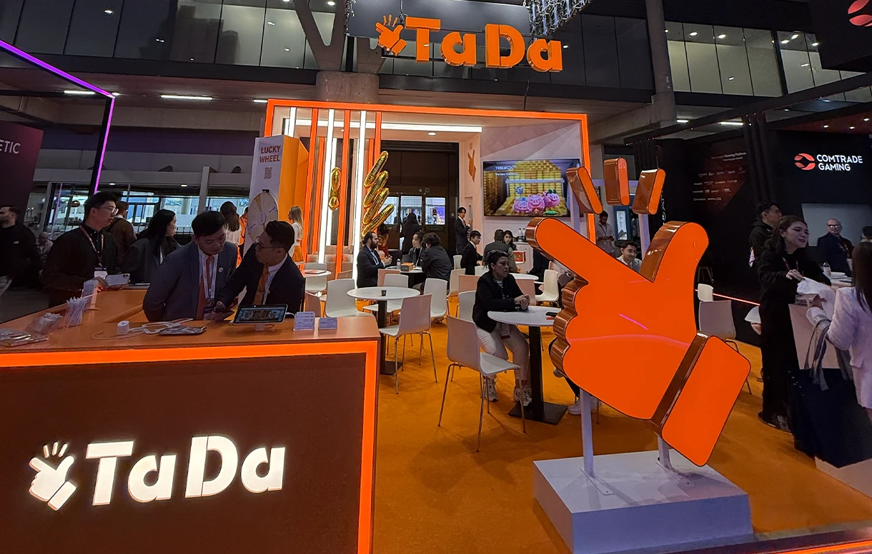 TaDa Gaming booth at ICE Barcelona 2026 showcasing arcade casino games